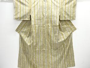 縞に草花模様織り出し手織り紬着物